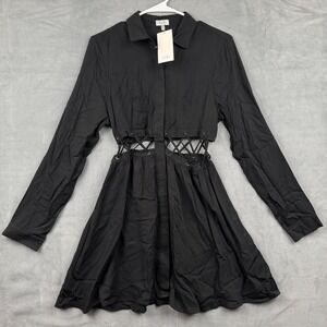 TOBI Black Long Sleeve Mini Dress Lace Up Cutout Shirt‎ Dress Medium